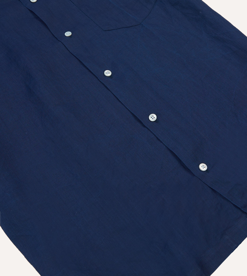 Indigo Ramie Camp Collar Short Sleeve Shirt 5