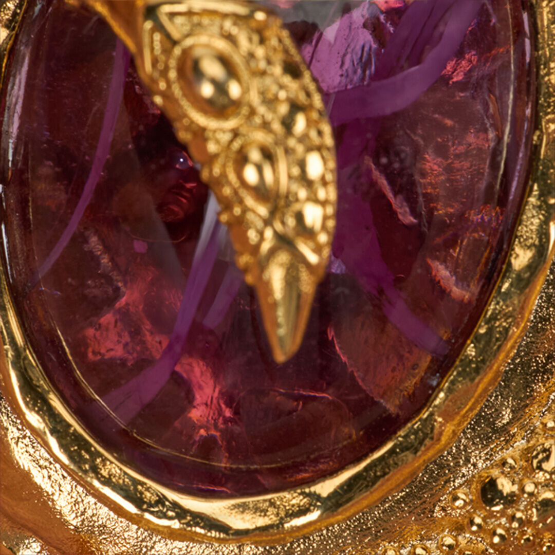Golden Clip-On Earrings With Amethyst Stone - 4