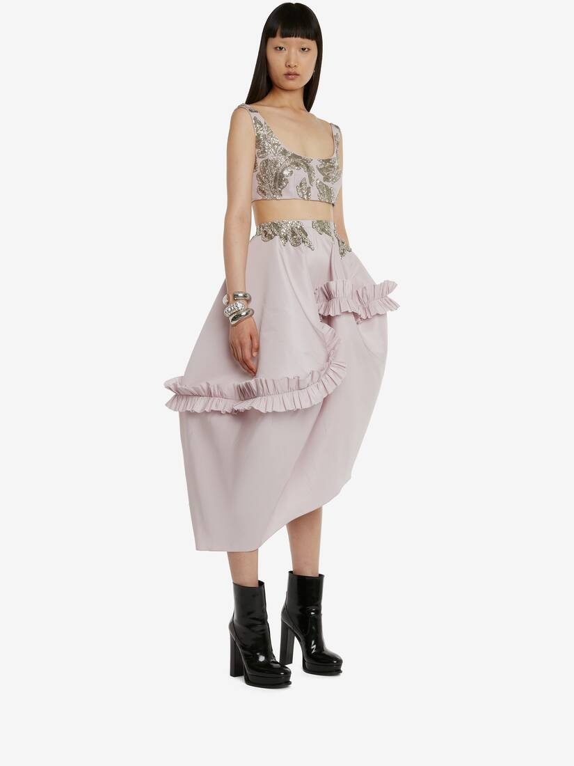 Women's Alchemilla Embroidery Asymmetric Balloon Skirt in Porcelain - 3