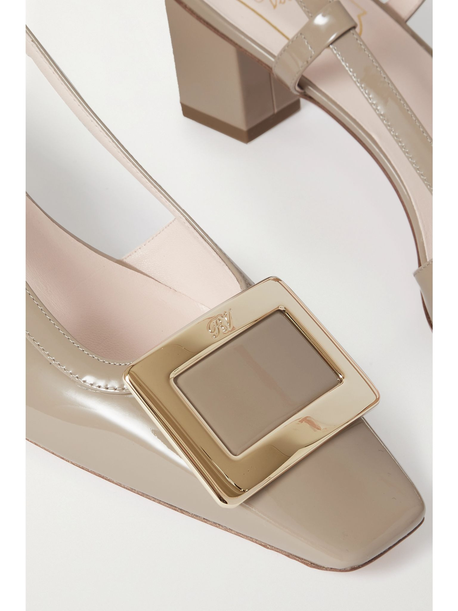 Belle Vivier 45 patent-leather slingback pumps Taupe - 4