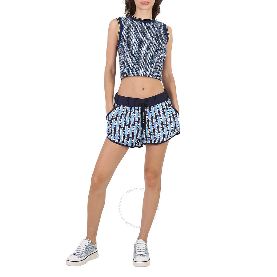 Moncler Ladies Bright Blue Abstract-Pattern Cropped Tank Top - 6