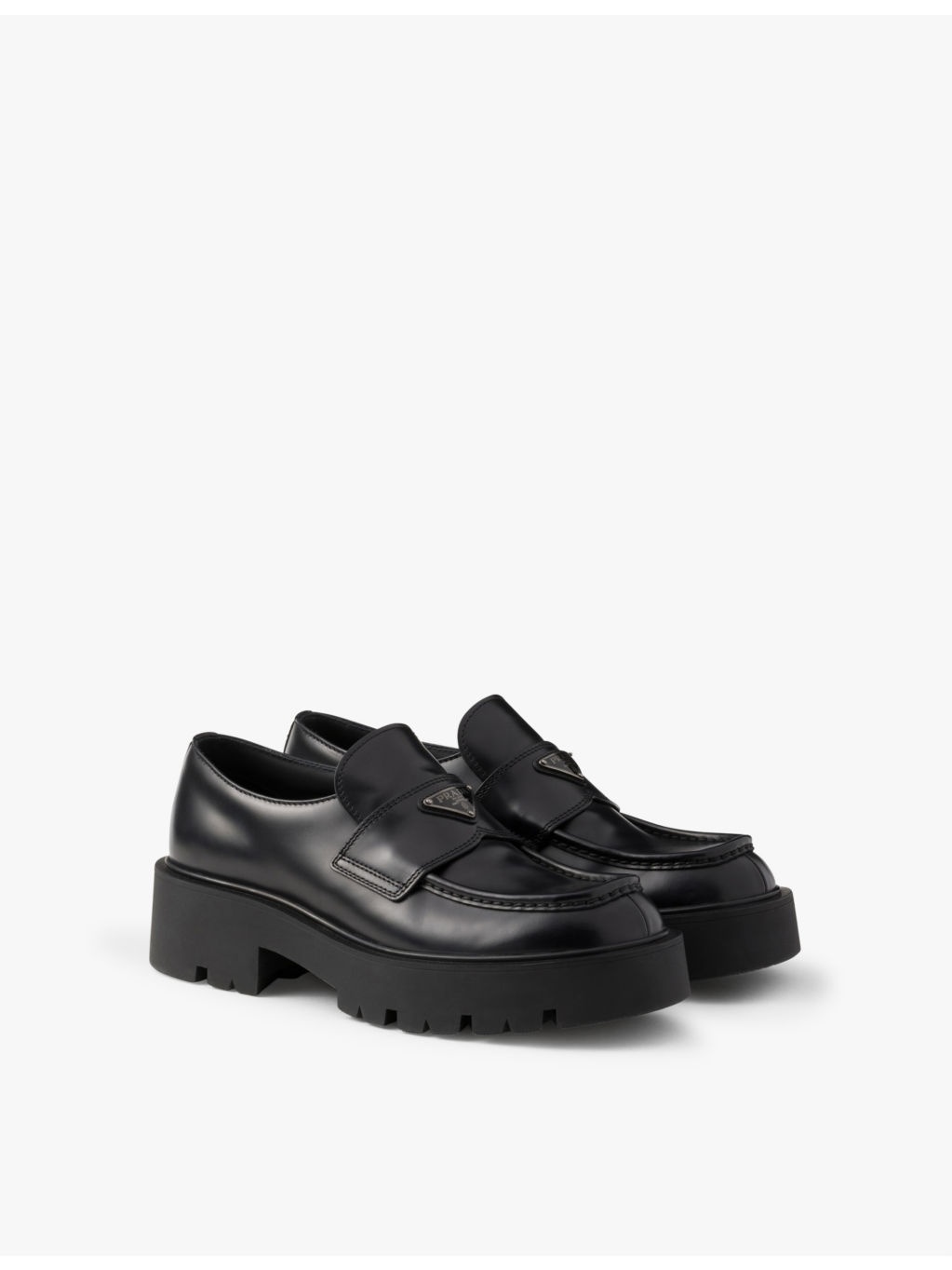 Brand-plaque brushed leather loafers - 3