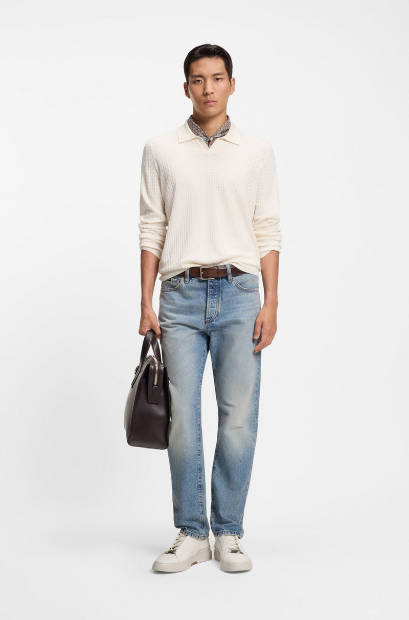 BOSS KNITTED-SILK SWEATER WITH JOHNNY COLLAR outlook