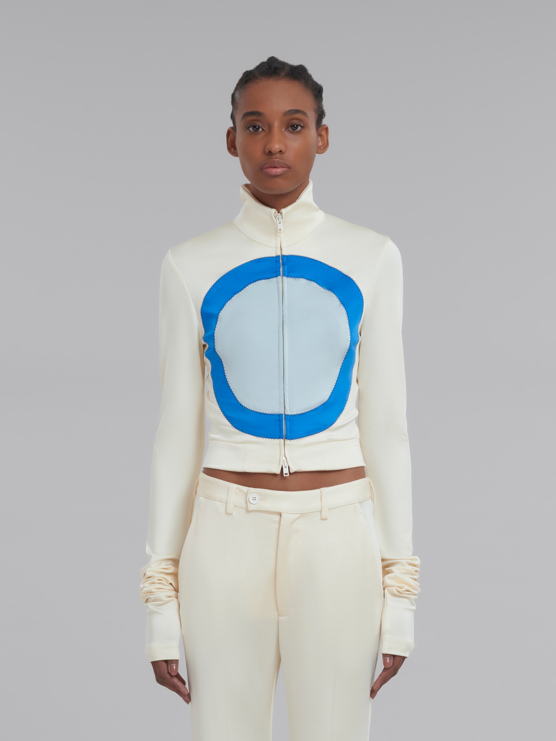 WHITE JERSEY JACKET WITH CIRCLE INLAYS - 2