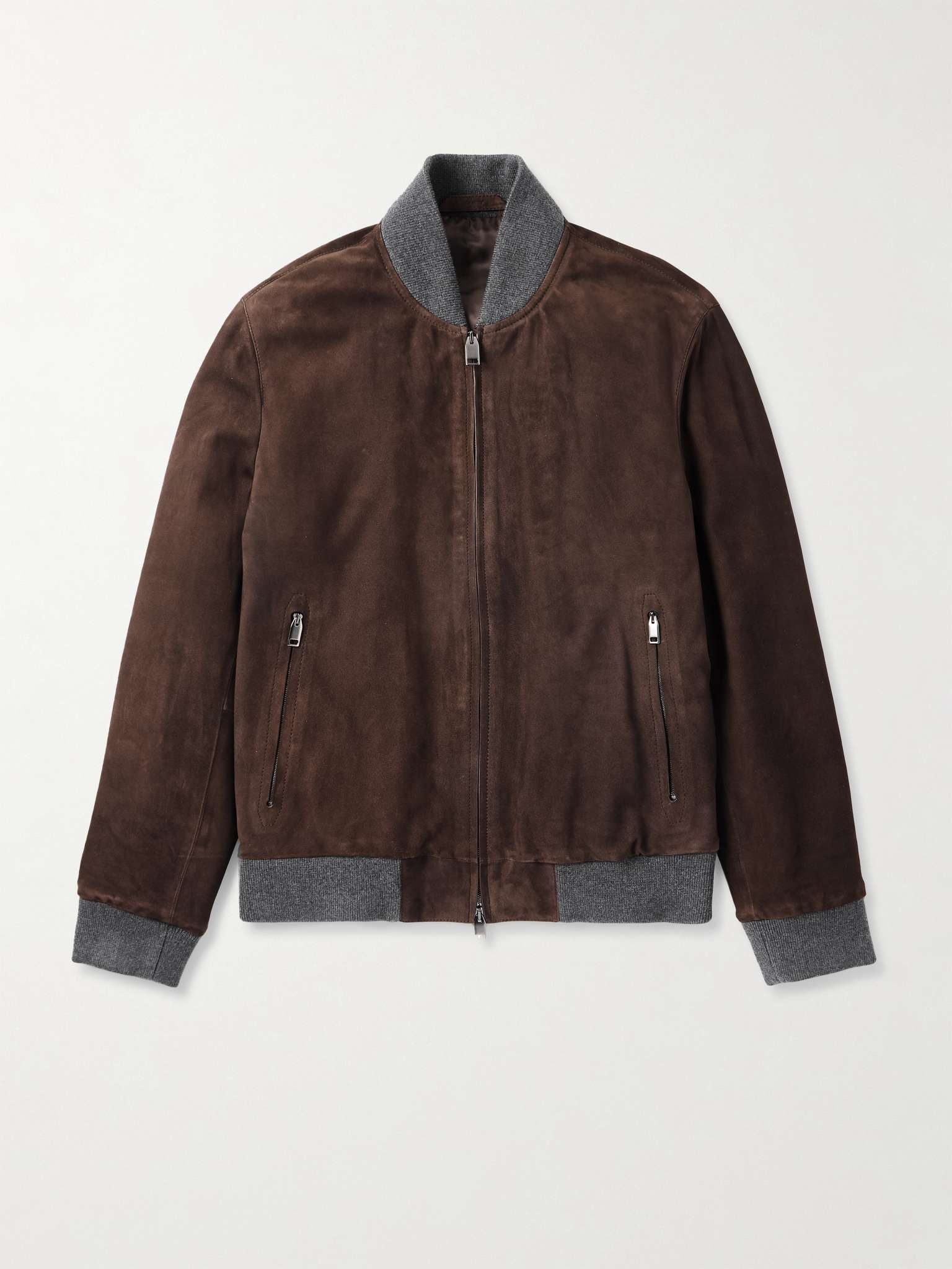 Wool-Trimmed Suede Bomber Jacket - 1