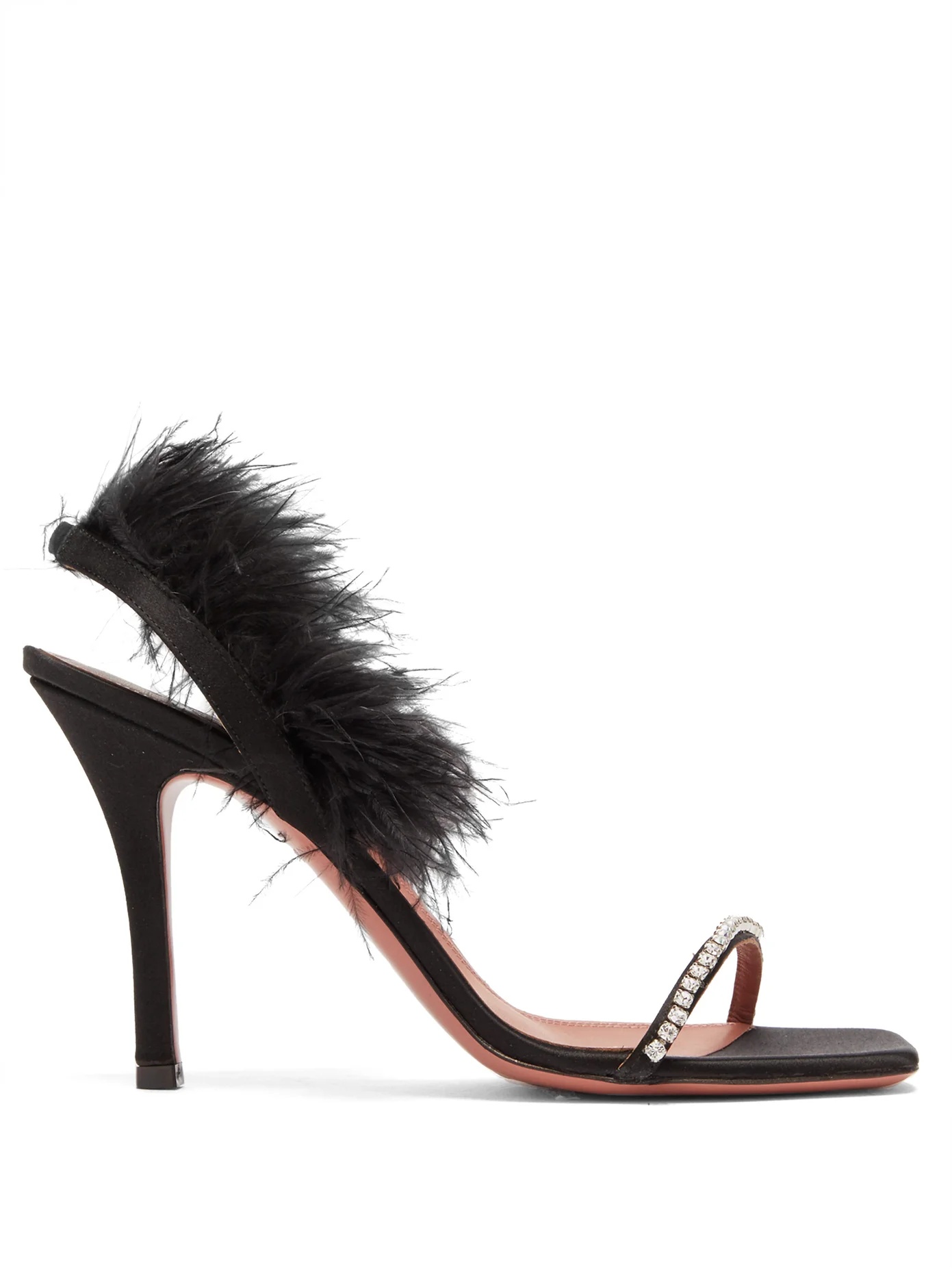 Adwoa crystal and feather-trimmed satin sandals - 1