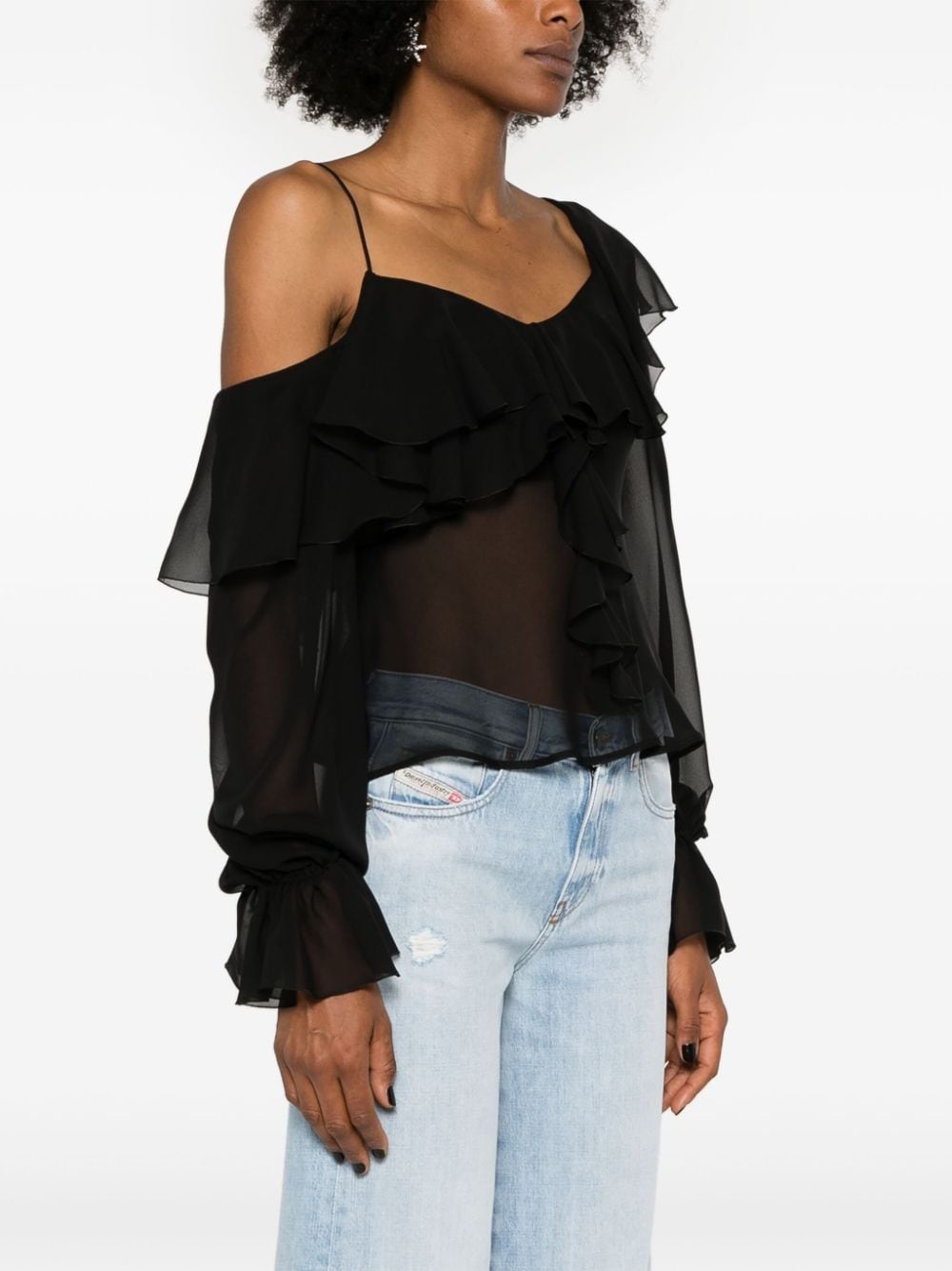 silk sheer ruffled blouse - 3