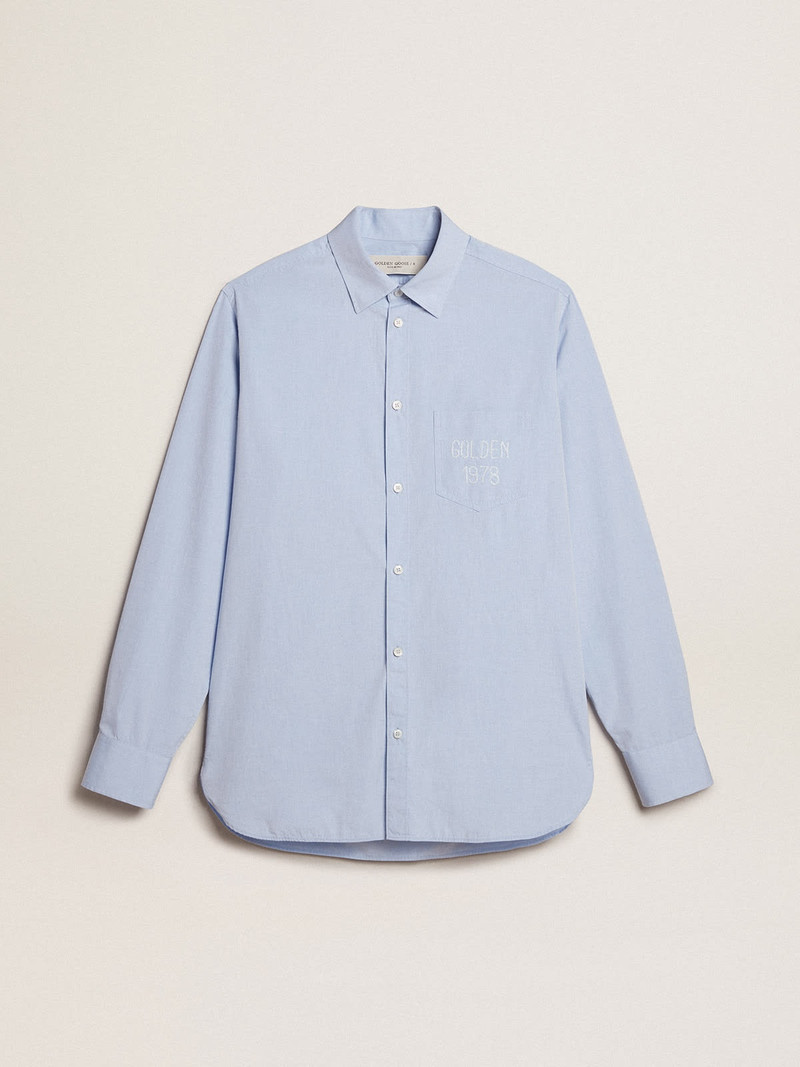 Baby-blue cotton shirt with embroidered pocket 1