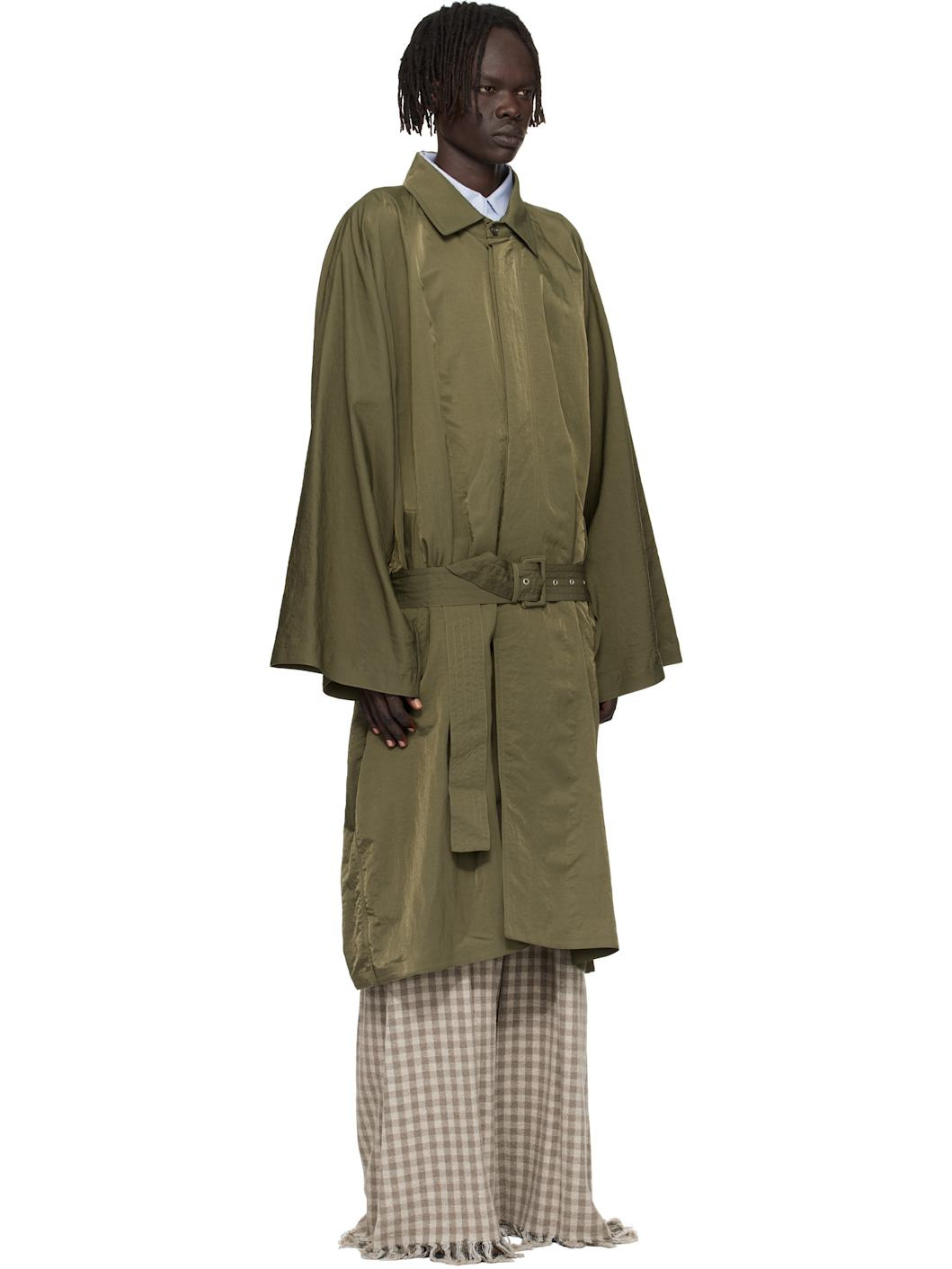 Green Crinkled Trench Coat - 2