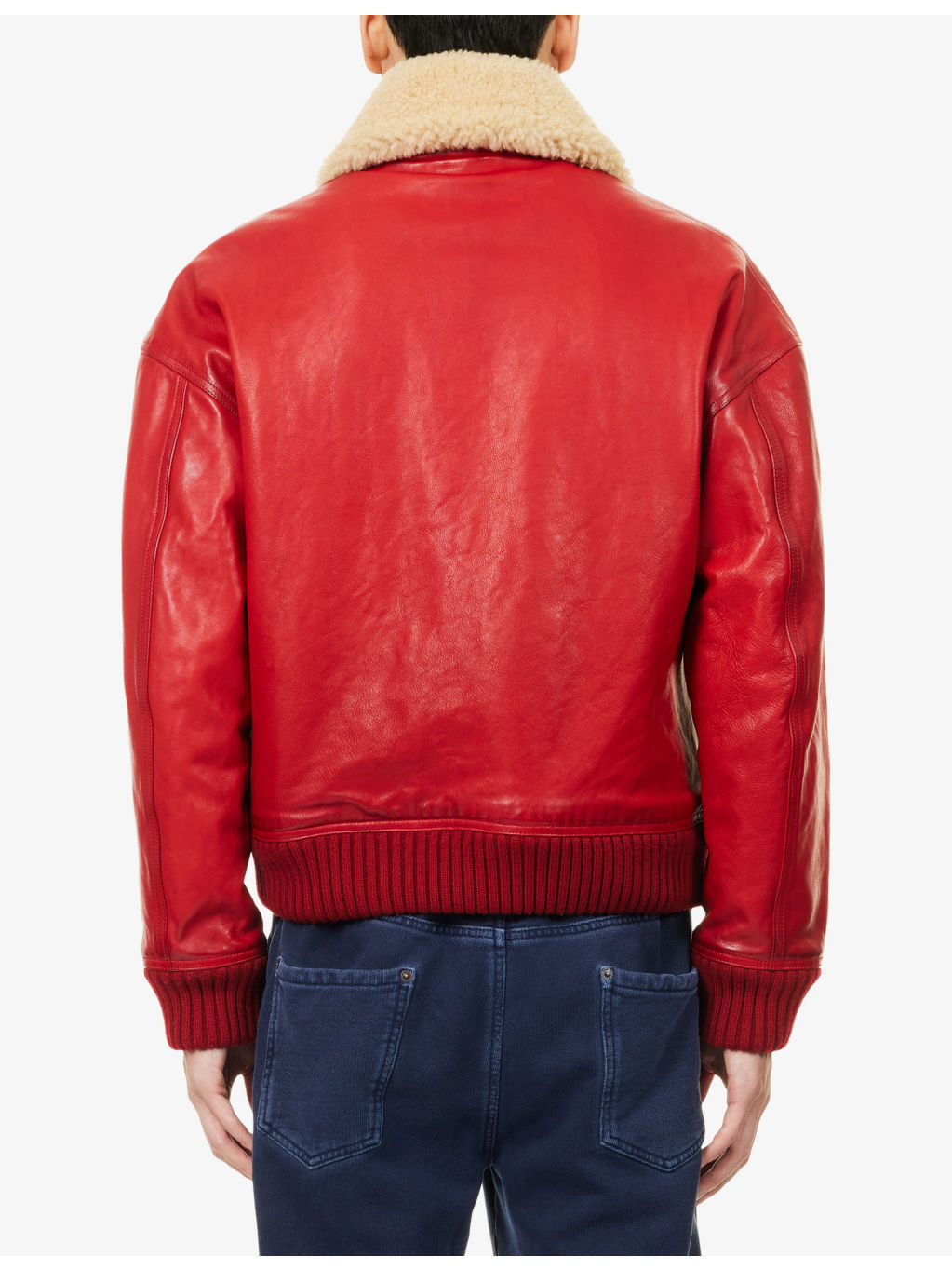 Shearling-Collar Aviator Leather Bomber Jacket - 4