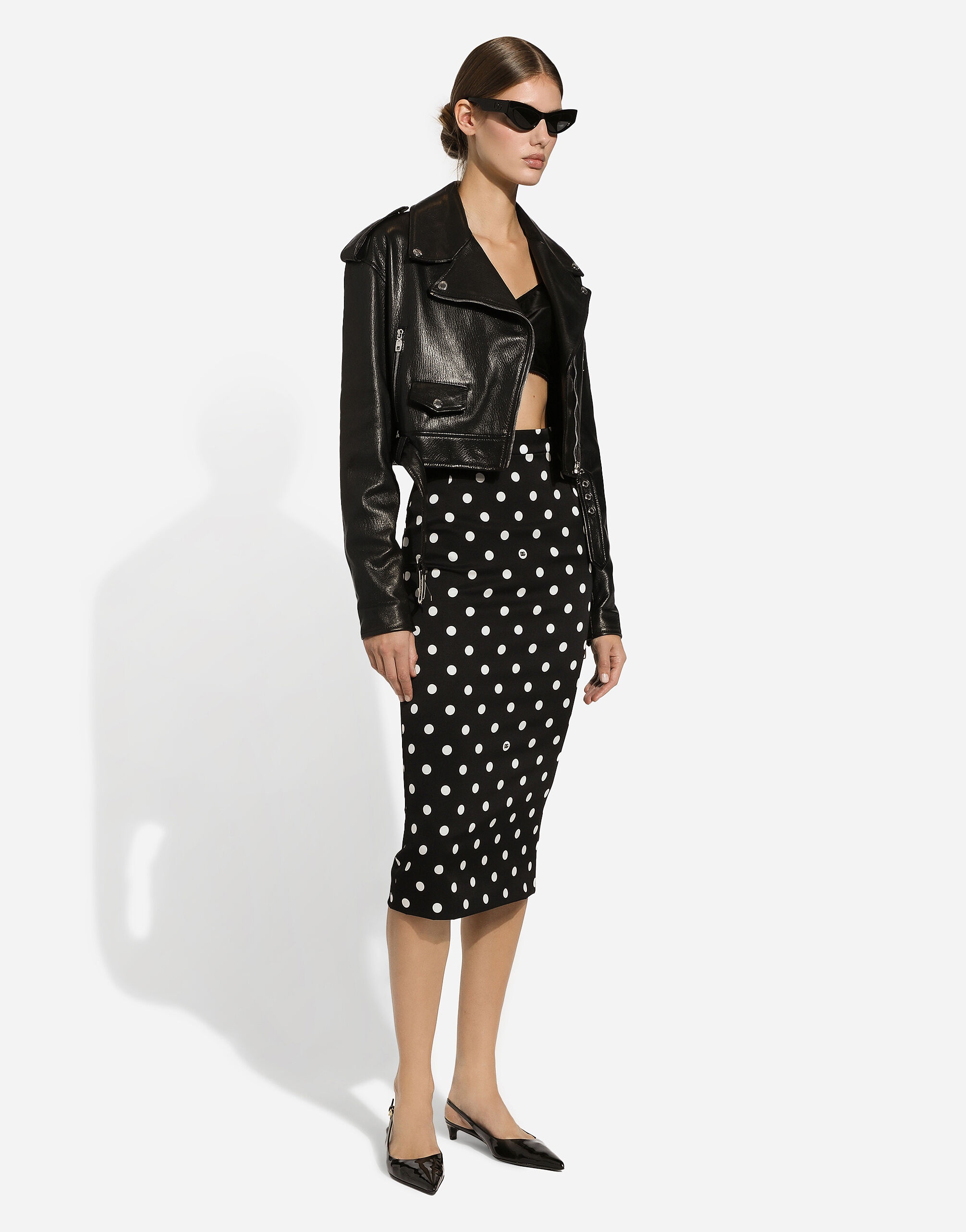 Charmeuse calf-length pencil skirt with polka-dot print - 2