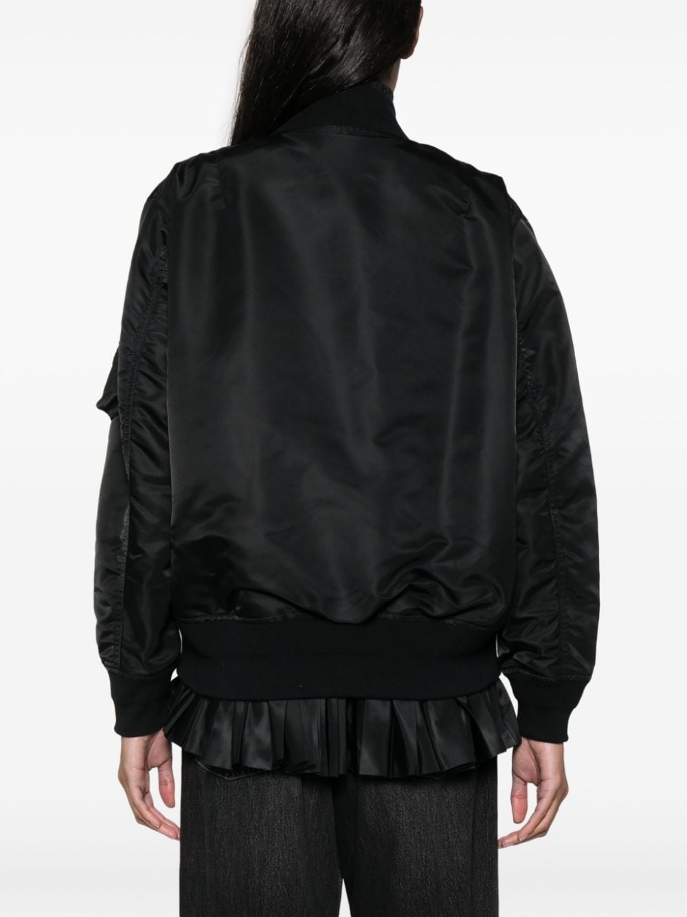 pleated-hem zip-up bomber jacket - 4