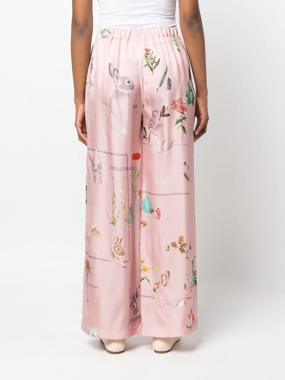 foliage-print silk palazzo trousers - 4