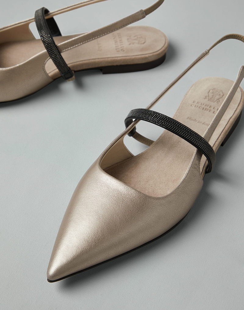 Lamé calfskin slingback flats with shiny strap 3
