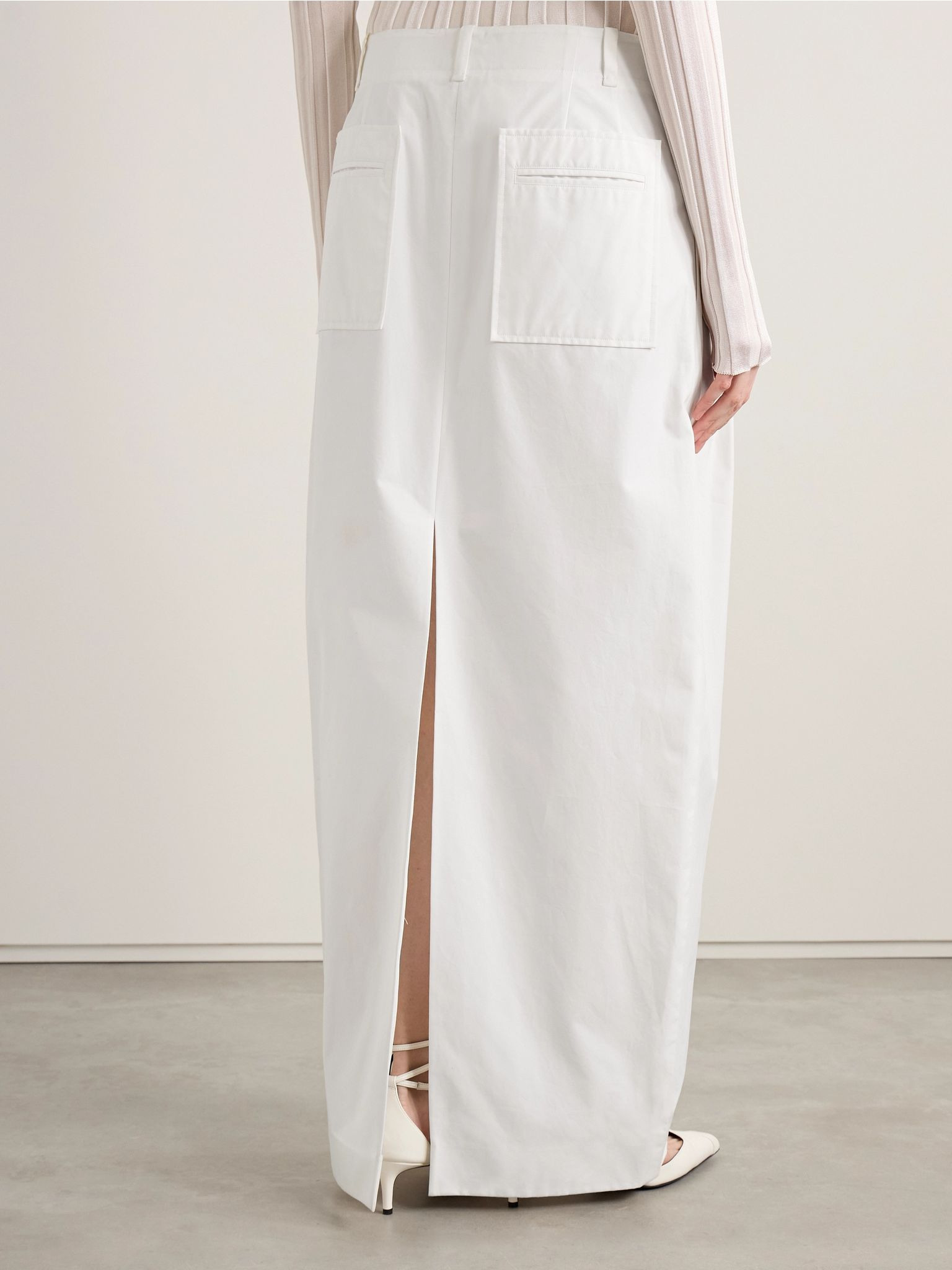 Lucian pleated cotton-poplin maxi skirt White - 4