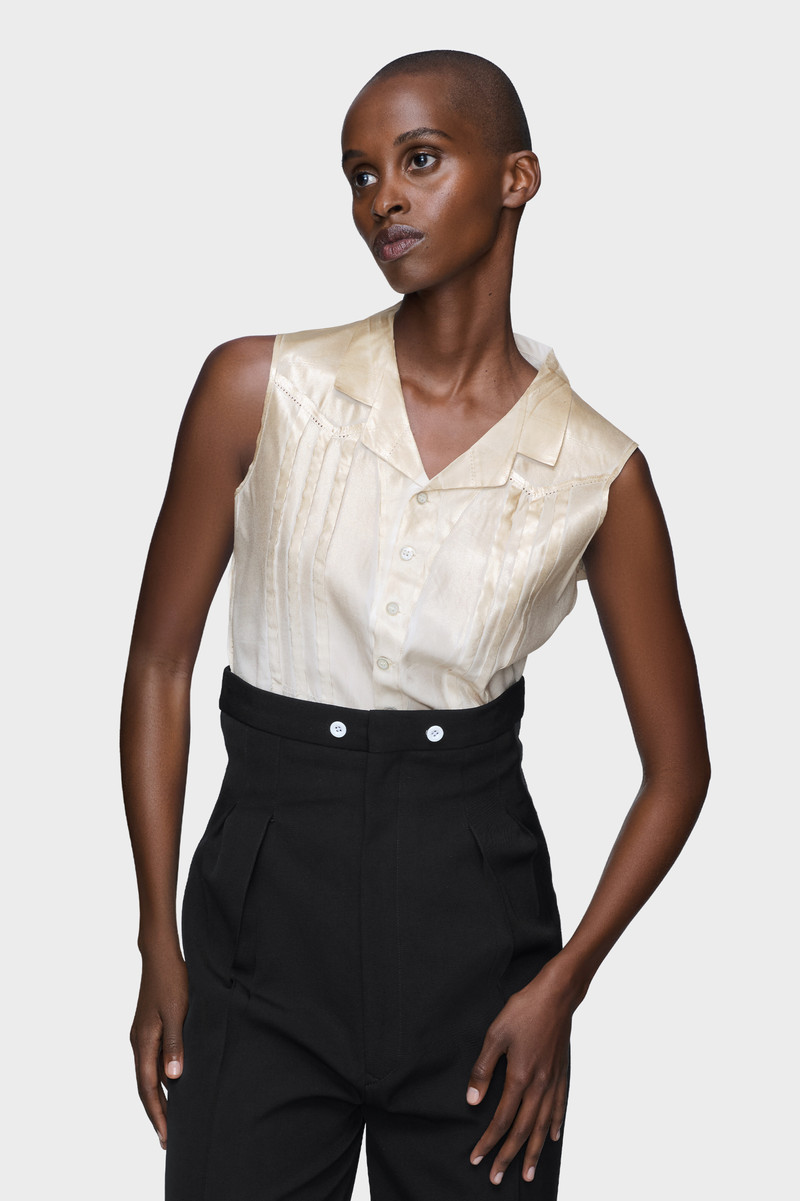 Maison Margiela Foil-treated sleeveless shirt outlook