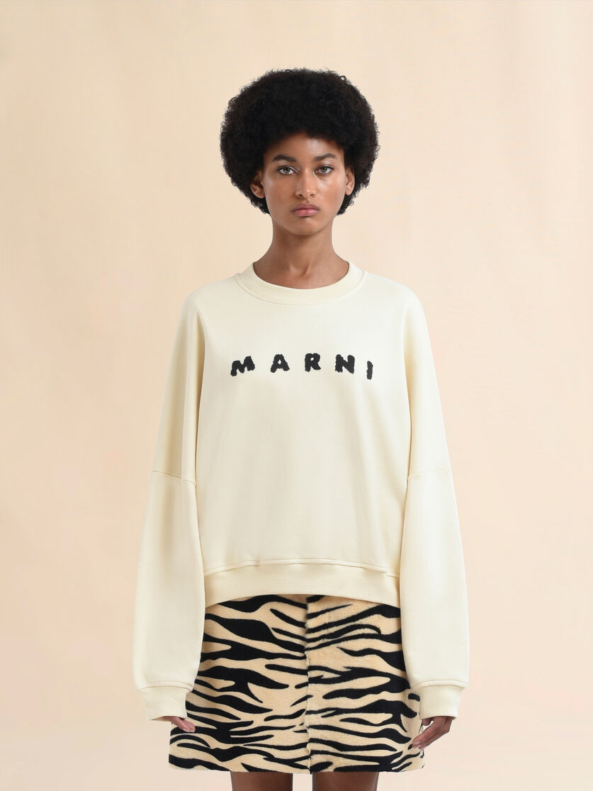 IVORY COTTON CREWNECK T-SHIRT WITH PRINTED MARNI LOGO - 2