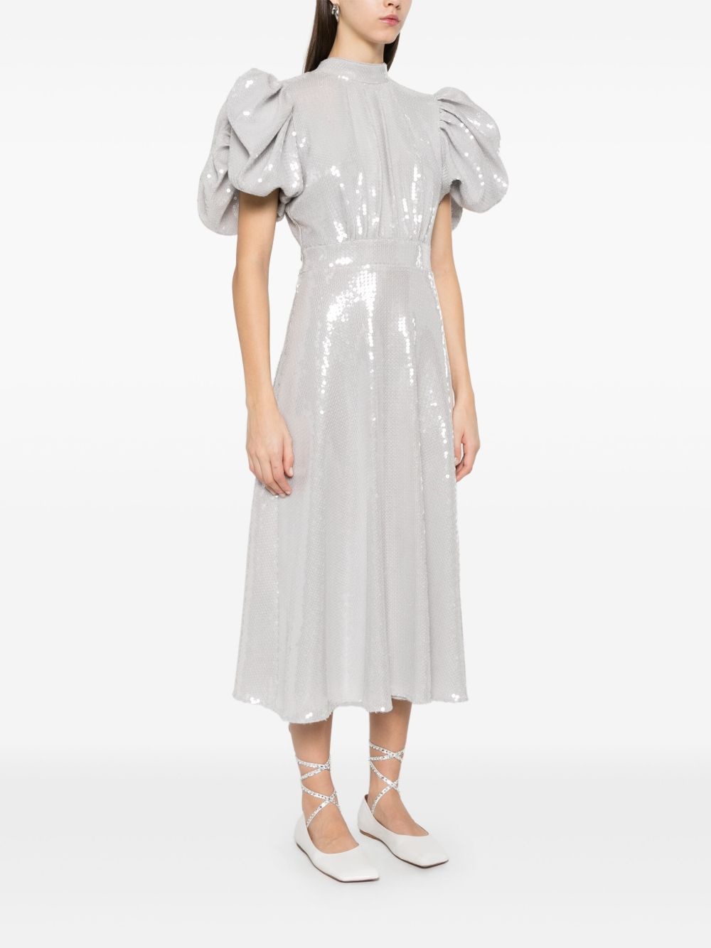 sequined puff-sleeve midi dress - 3