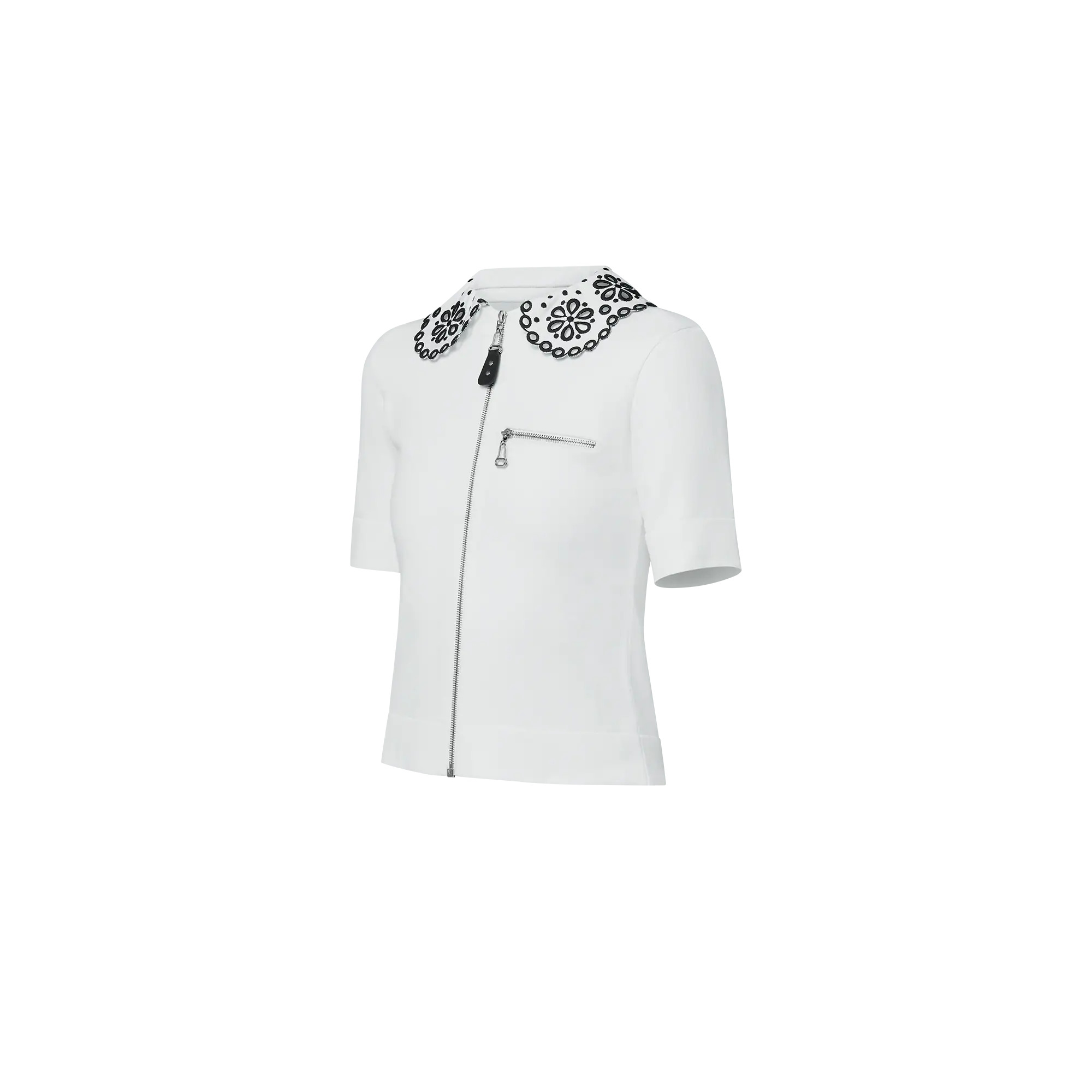 Broderie Collar Zip-Up Knit Top - 2