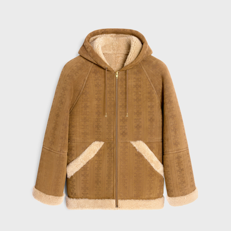 hooded parka in triomphe curly lambskin 1