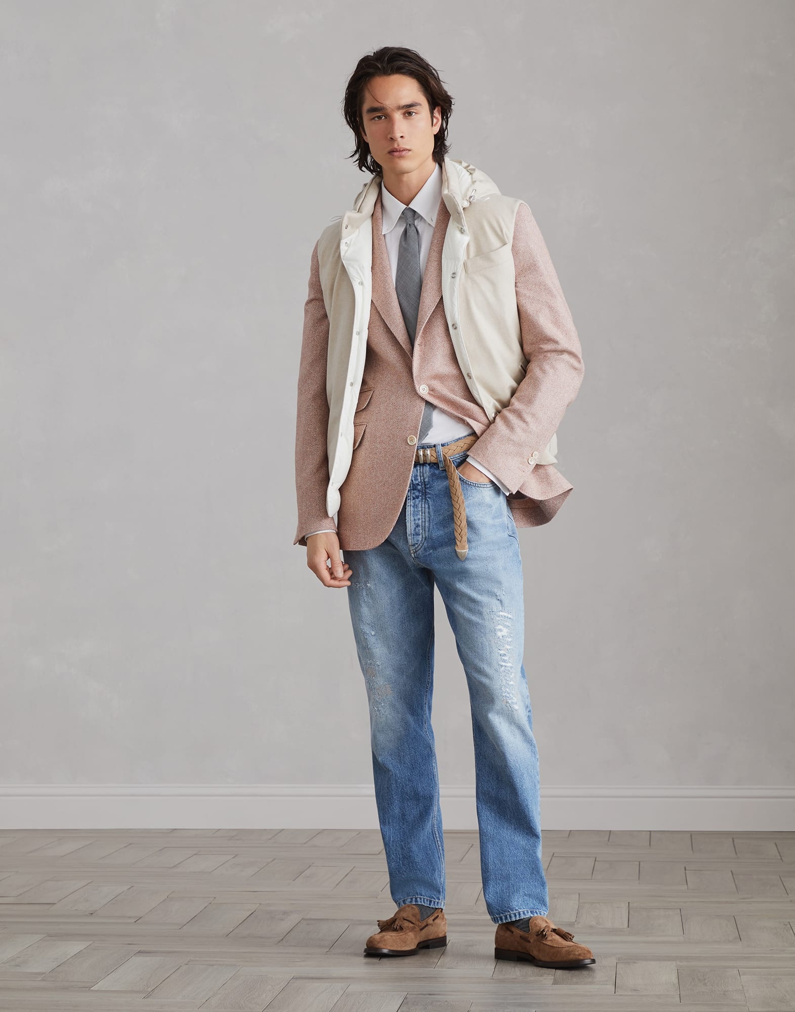 Flecked wool, silk and cashmere comfort chevron deconstructed Cavallo blazer - 5