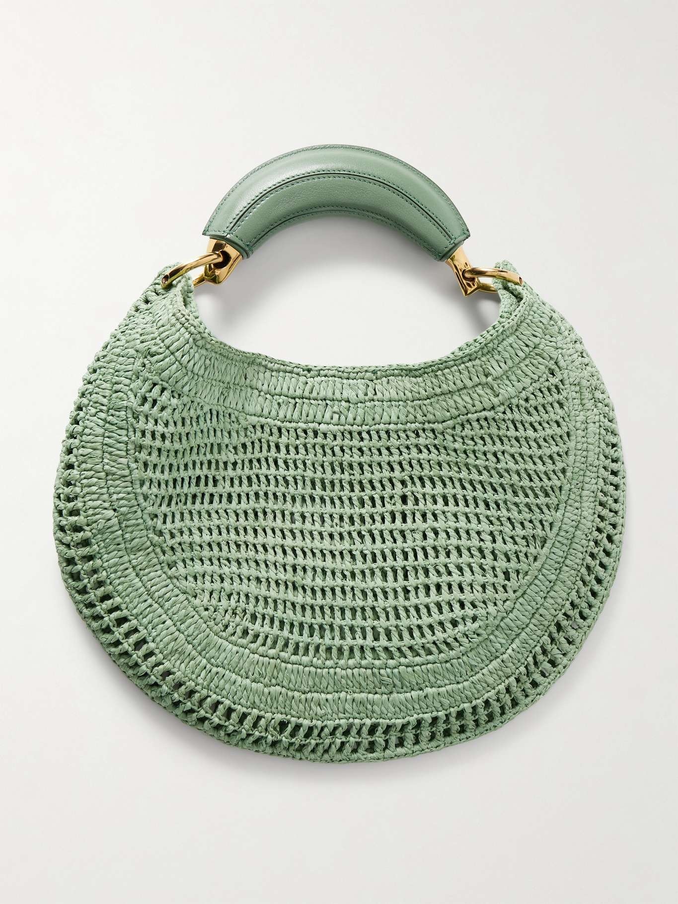 Summer Banana leather-trimmed embroidered raffia tote Mint - 3