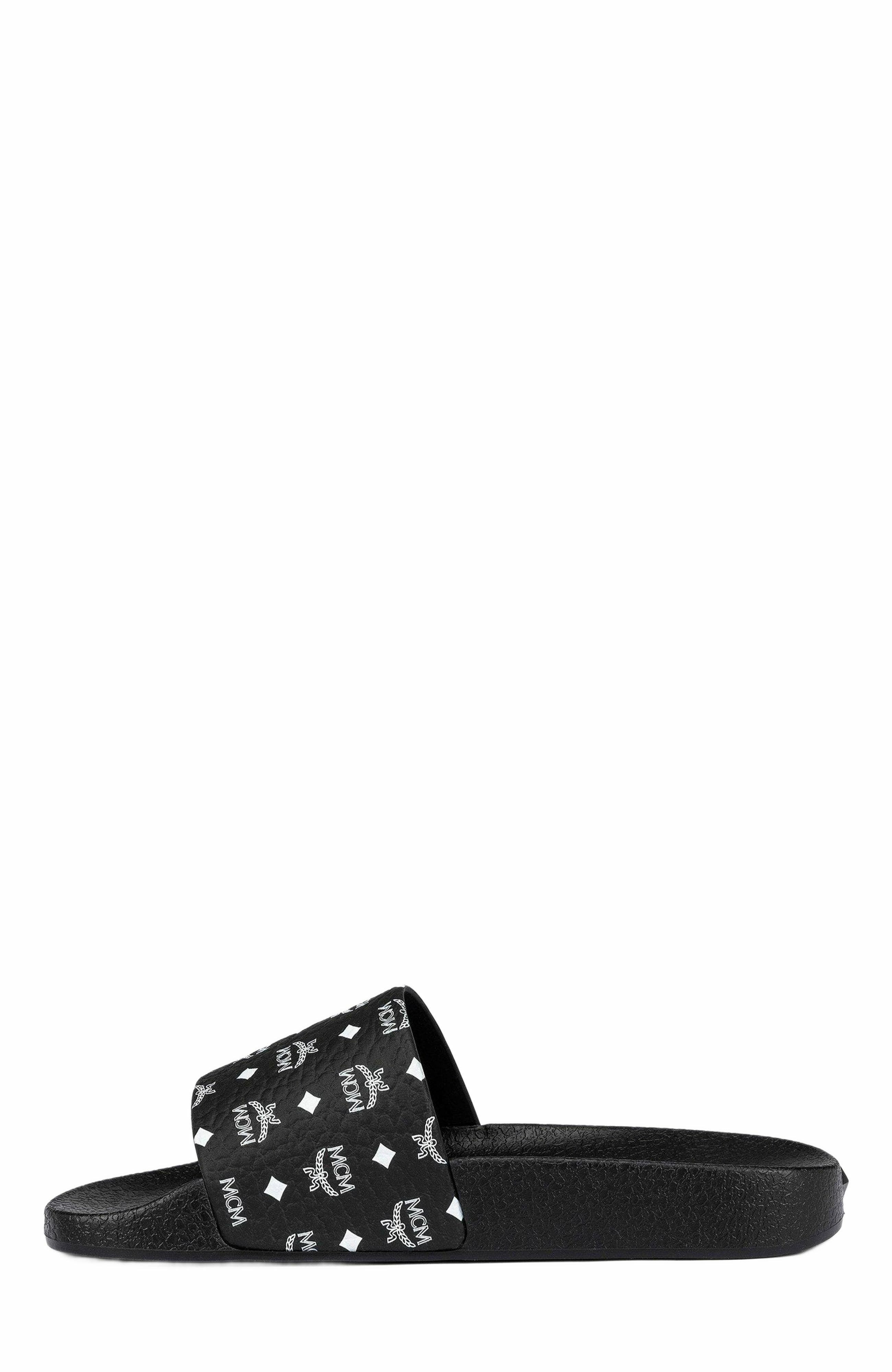 MCM Monogram Print Rubber Slides in Black at Nordstrom - 3