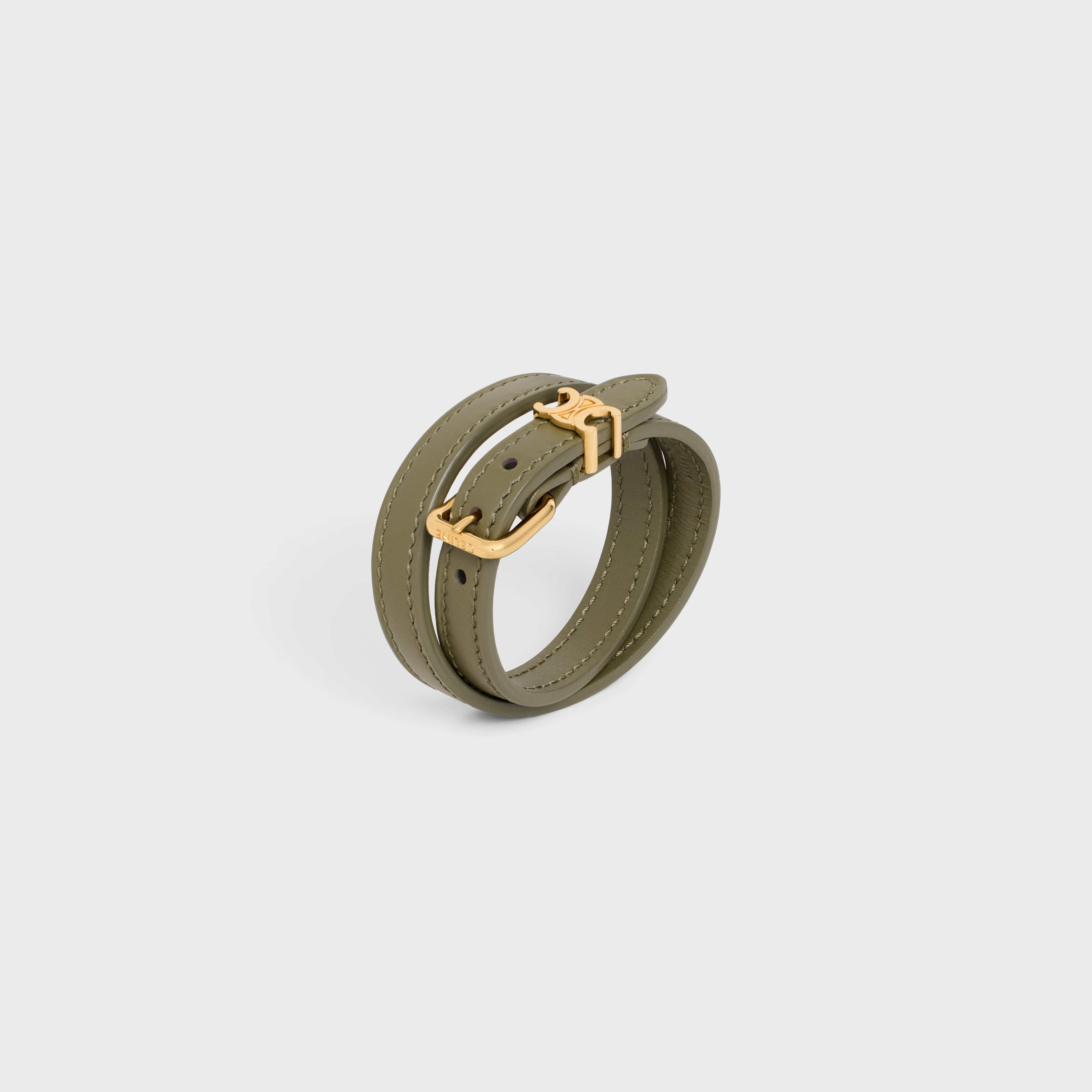 Les Cuirs Celine Double Bracelet in Calfskin and Brass with Gold Finish - 2