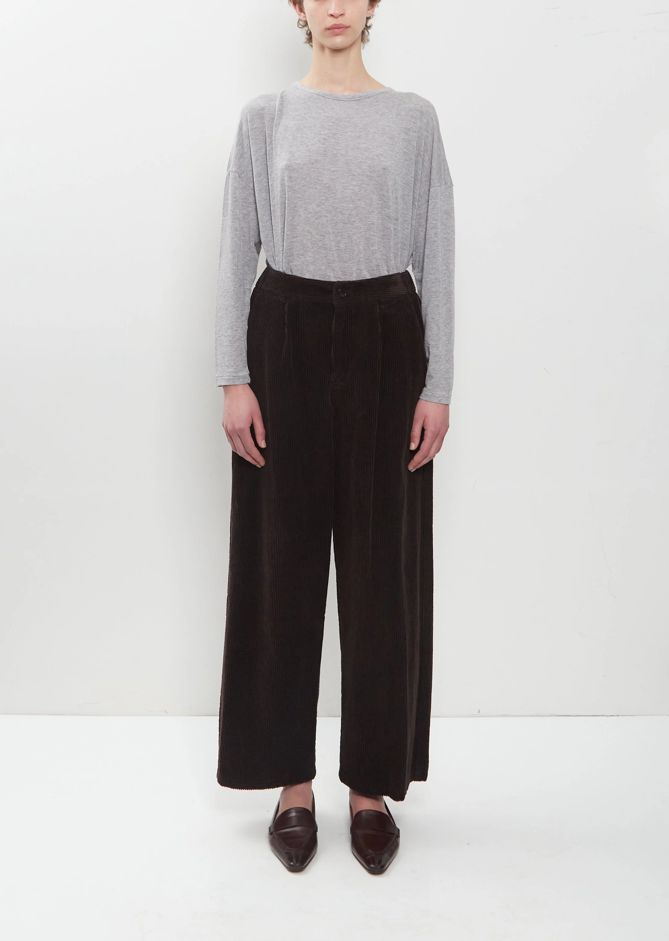 Washed Corduroy Full Length Wide Pants - 1
