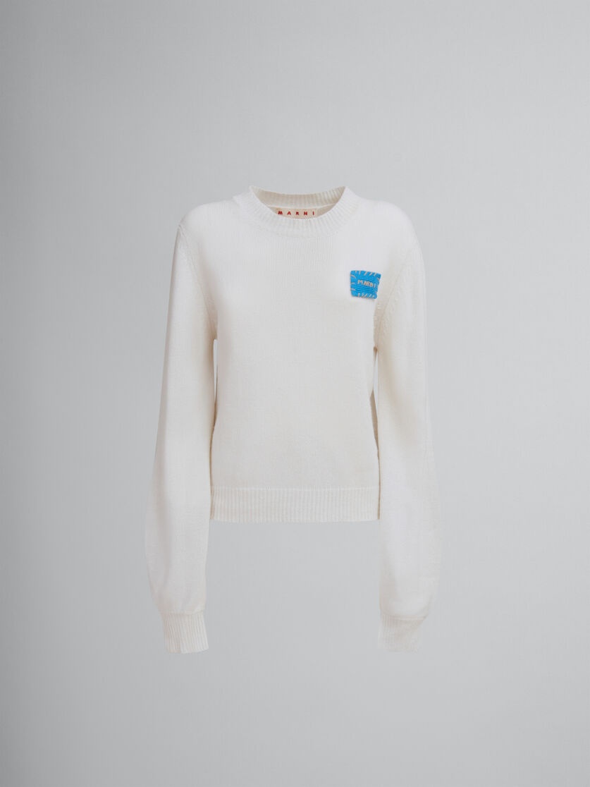 WHITE CASHMERE JUMPER WITH MARNI MENDING PATCH - 1