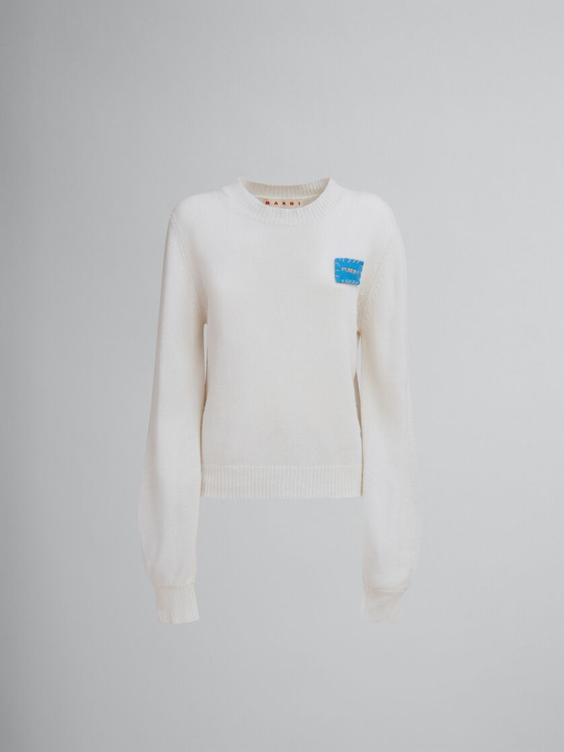 WHITE CASHMERE JUMPER WITH MARNI MENDING PATCH - 1