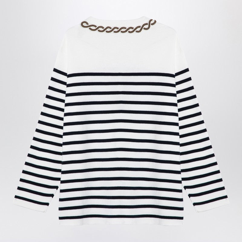Valentino Ivory/Navy Striped Jersey With Embroidery Women - 2