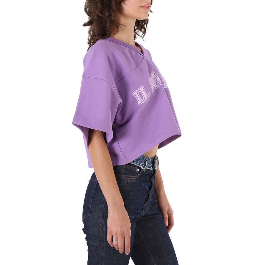 System Ladies Violet Lettering Short-Sleeve V-Neck Cropped Top - 4