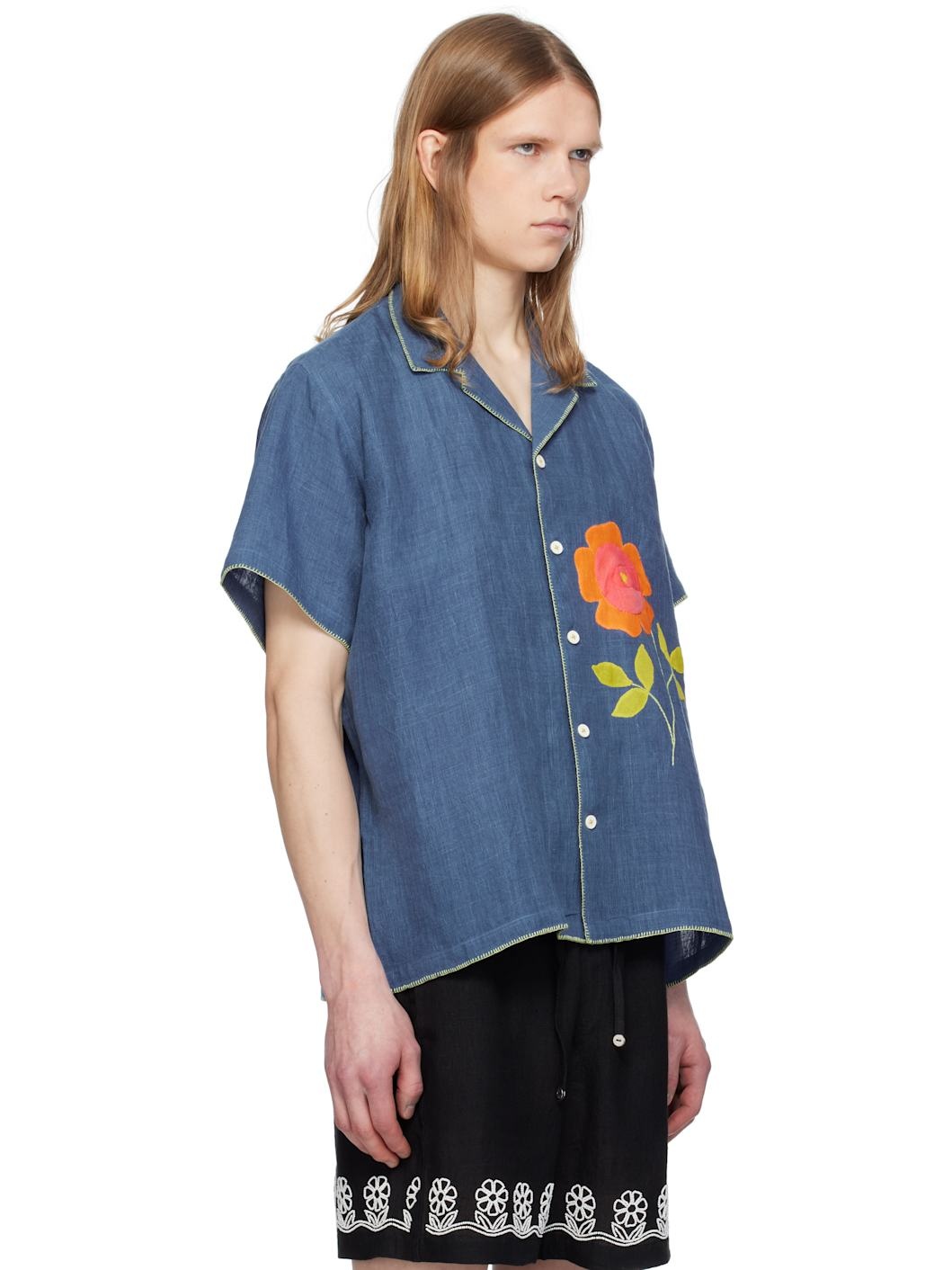 Blue Flower Appliqué Shirt - 2