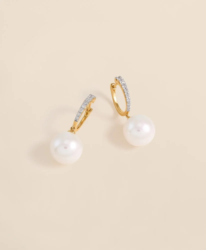 14k Gold Pearl Hoop Earrings - 1