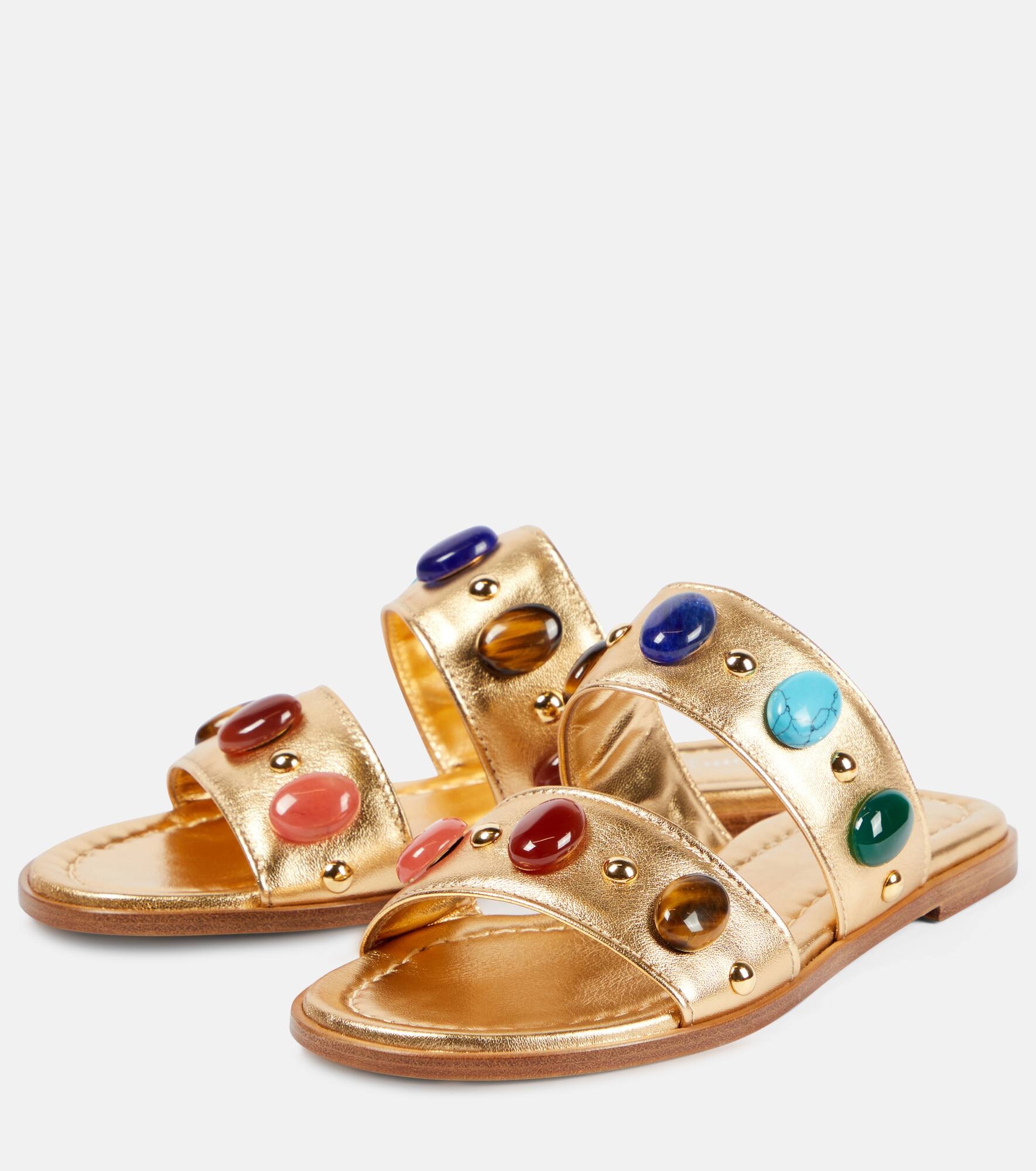 Embellished leather mules - 5