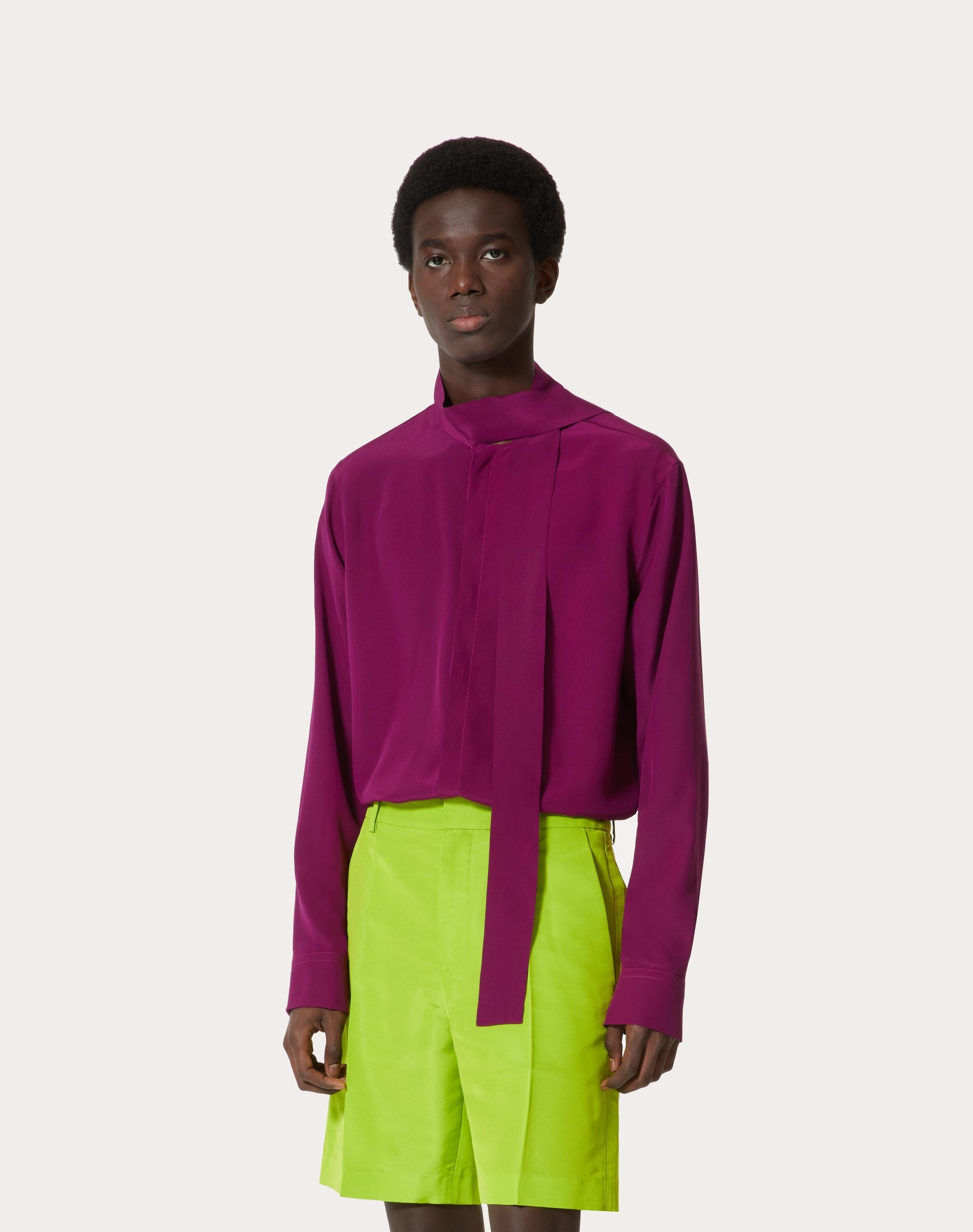 WASHED SILK SHIRT WITH NECK TIE - 3
