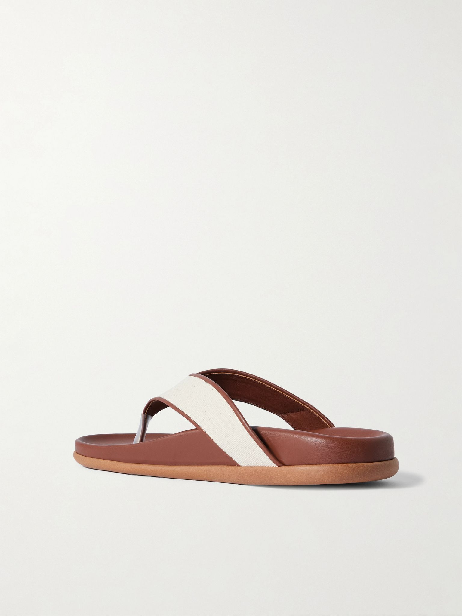 Charys leather-trimmed canvas flip flops Brown - 3
