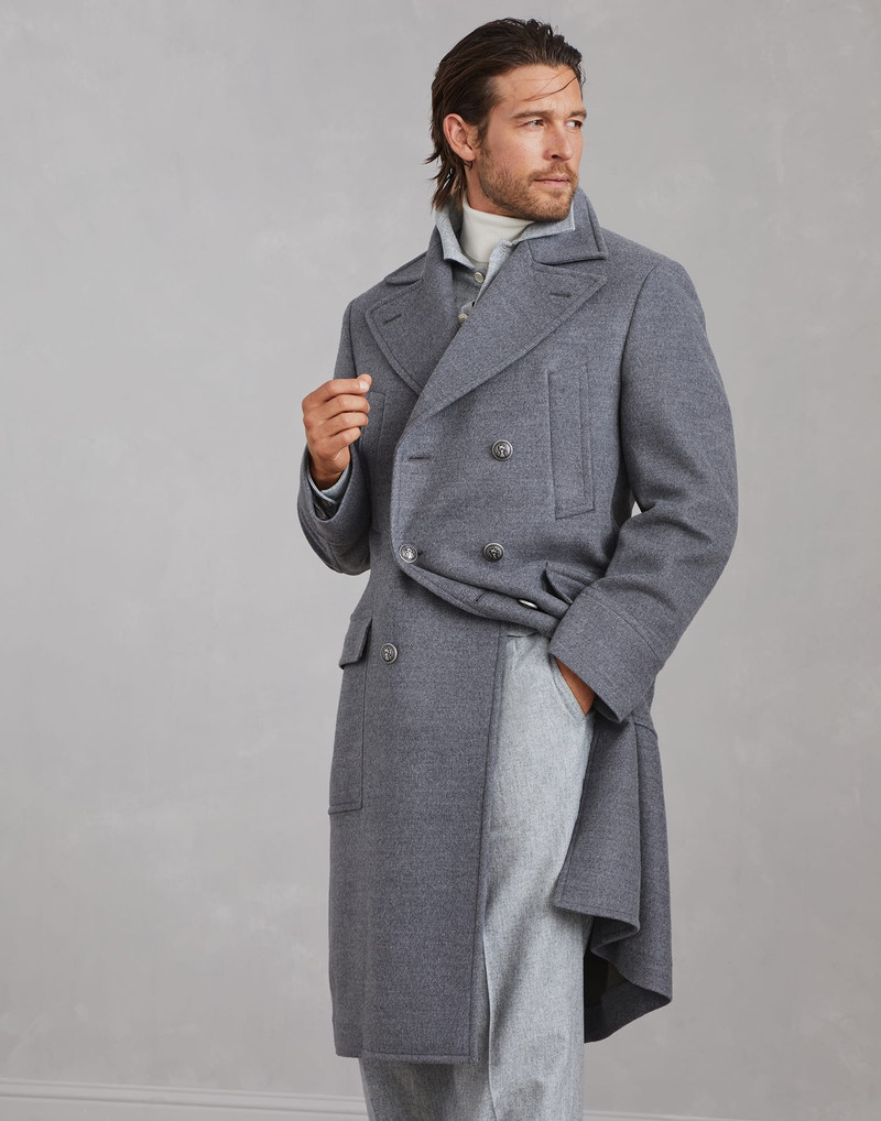 Wool double beaver cloth one-and-a-half-breasted coat with patch pockets and metal buttons 1