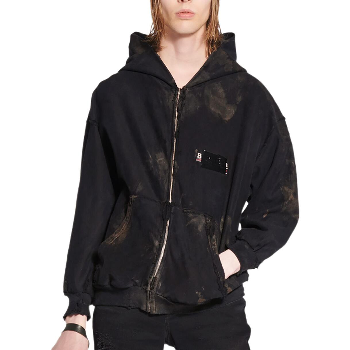 Balenciaga Gaffer Zip-Up Hoodie Small Fit 'Black White Red' 720424-TNVK5-1089 - 2