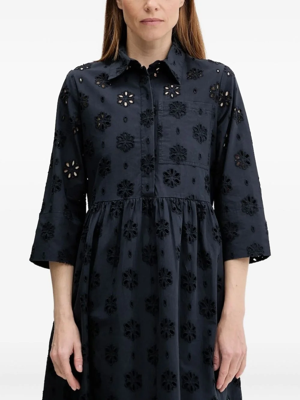 broderie-anglaise midi shirt dress - 1