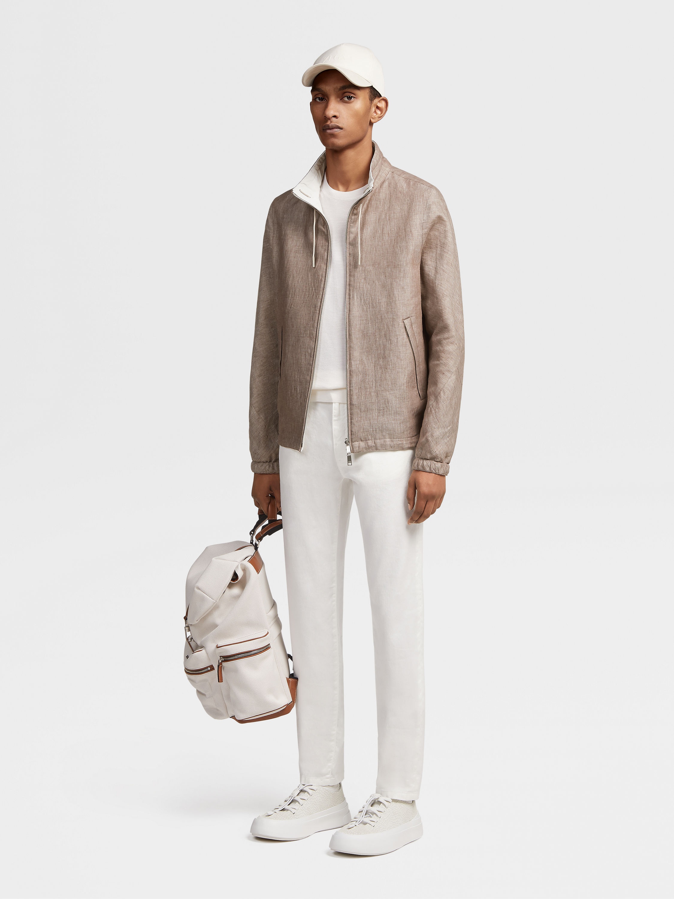 WHITE STRETCH LINEN AND COTTON JEANS - 6