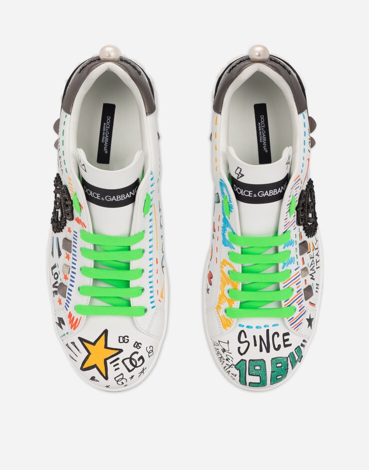 Calfskin Portofino sneakers with embroidery and studs - 4
