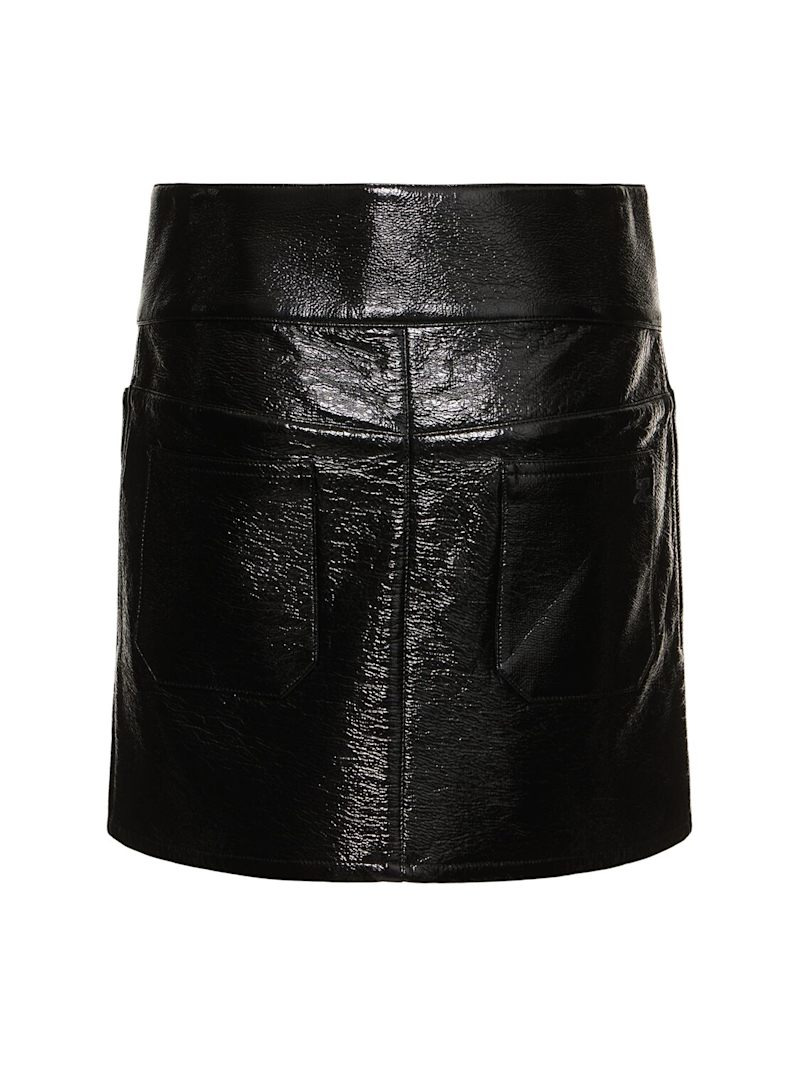 Belted vinyl mini skirt - 4