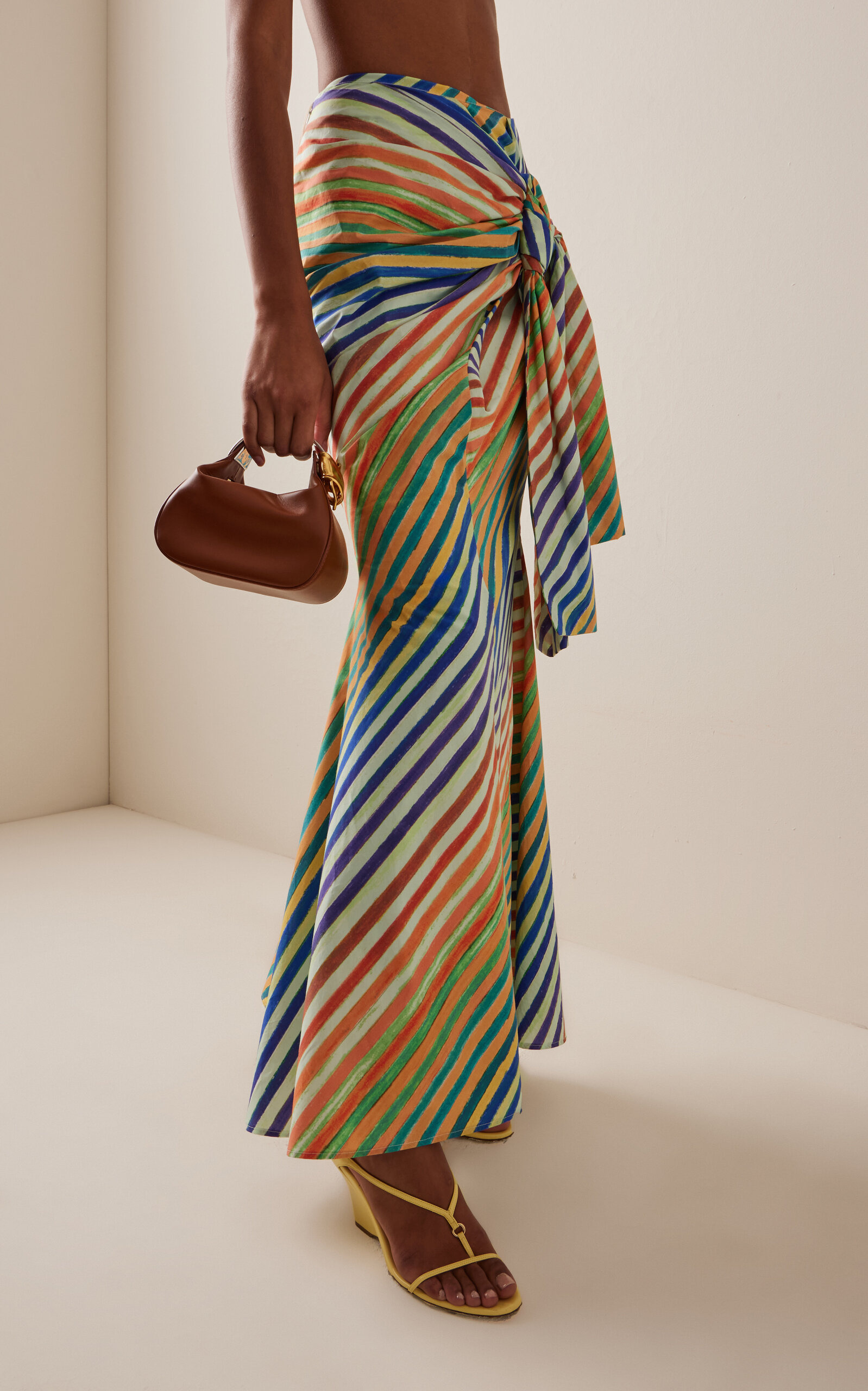 Crayon-Striped Cotton-Poplin Sarong Skirt stripe - 3