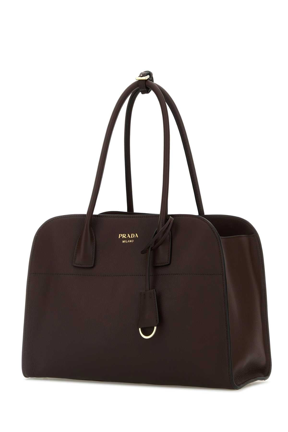 Prada Women Aubergine Leather Medium Shopping Bag - 2
