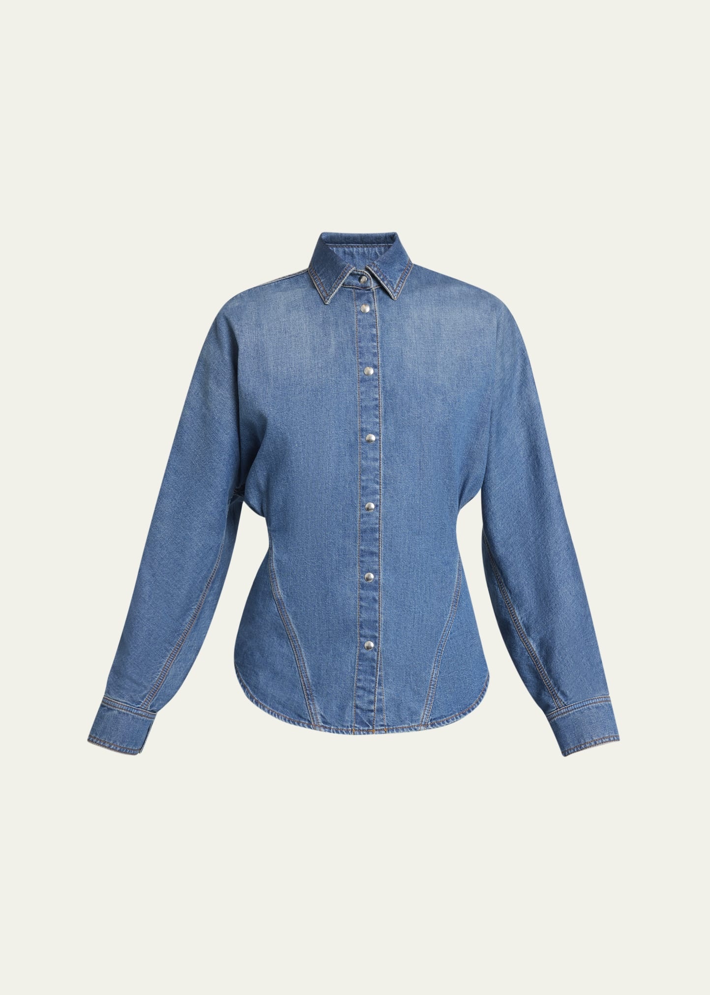Seamed Button-Down Denim Top - 1