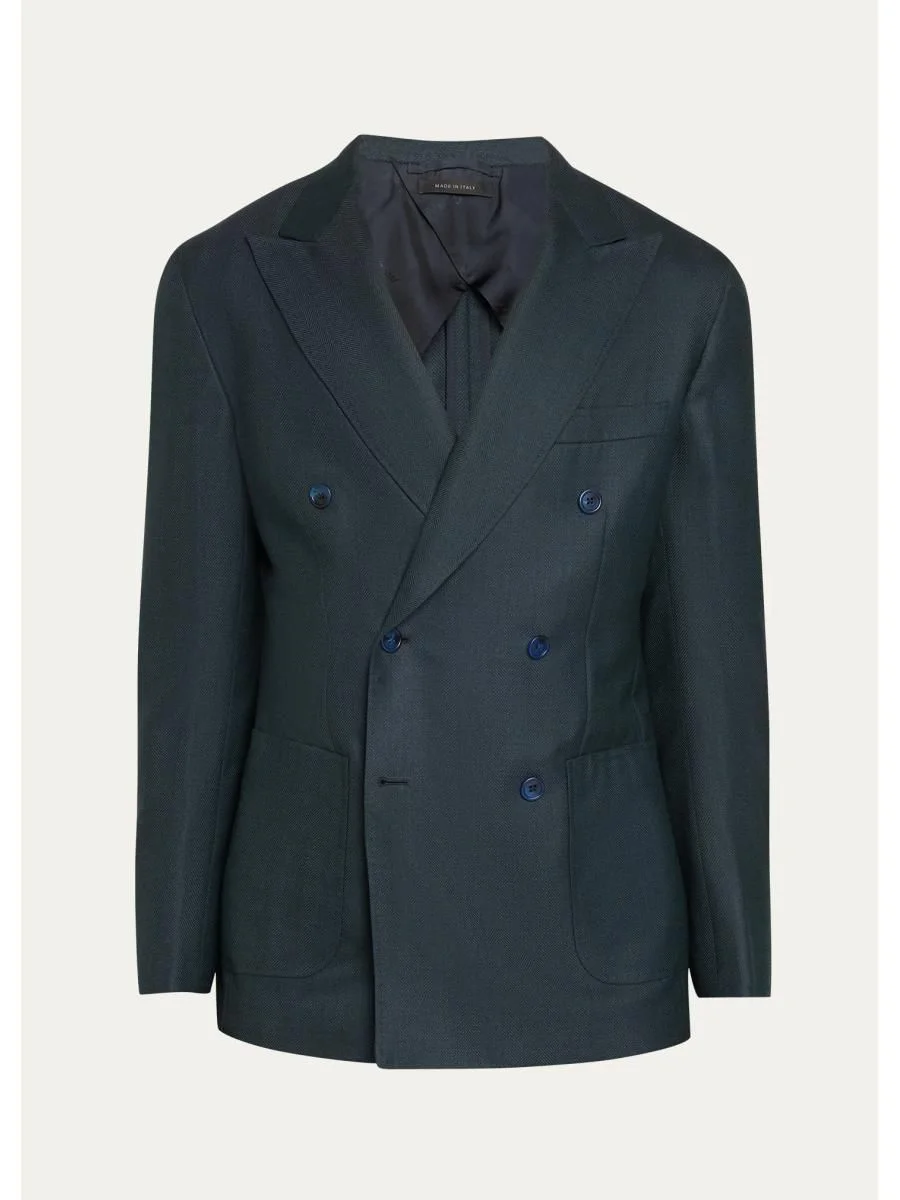 Men's Wool Herringbone Double-Breasted Sport Coat - 1