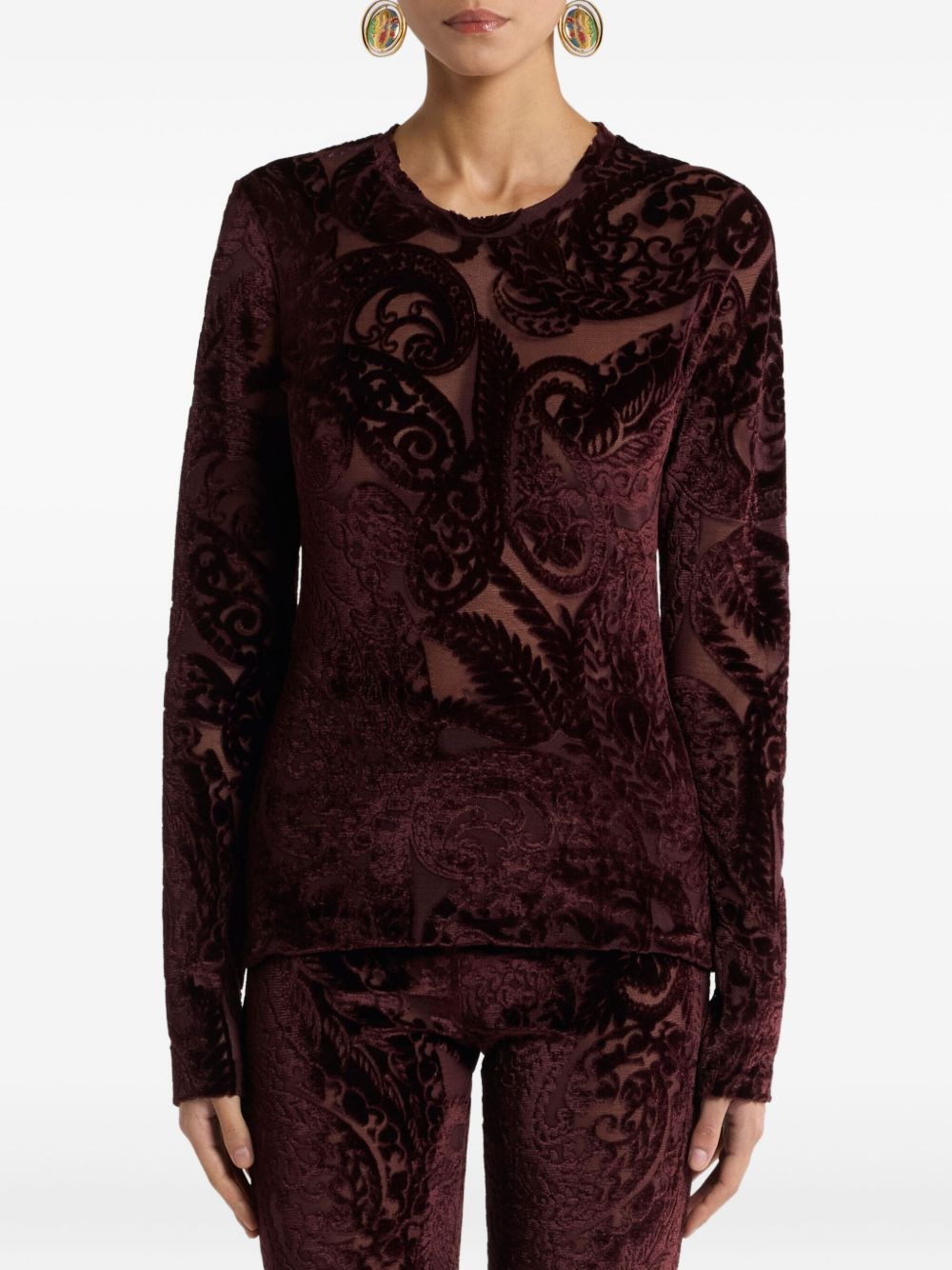 paisley-jacquard velvet top - 2