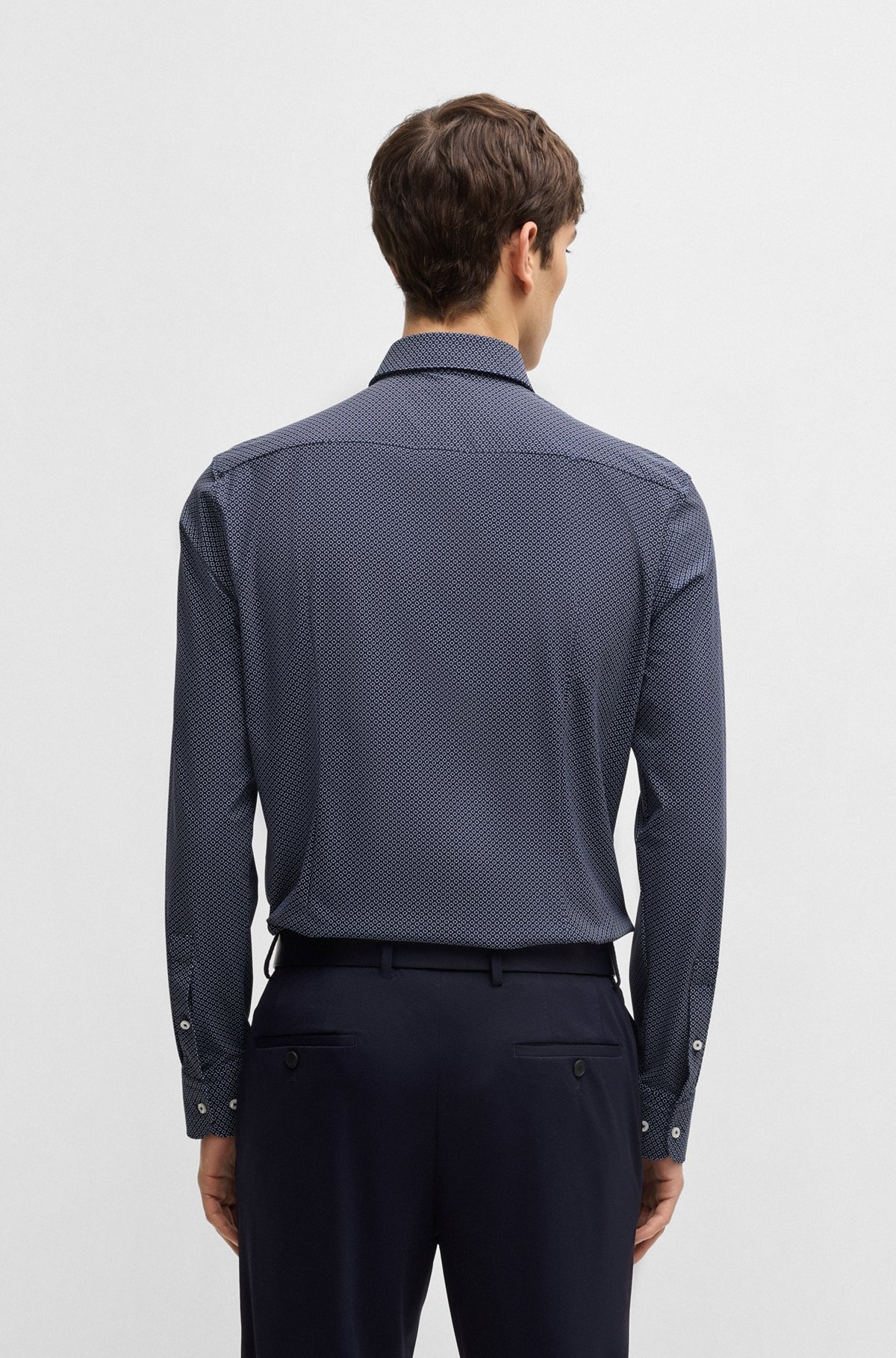 SLIM-FIT SHIRT IN GEOMETRIC-PRINT PERFORMANCE-STRETCH JERSEY - 5